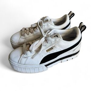 PUMA Cali Star Leather Platform Sneakers Retro Streetwear White Black Size 7